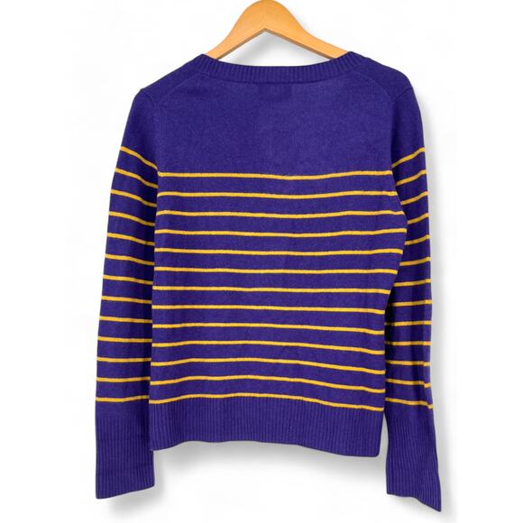 Fenn Wright Manson | L |100% Cashmere Stripped Knit Pullover Sweater Purple Gold - Picture 2 of 3